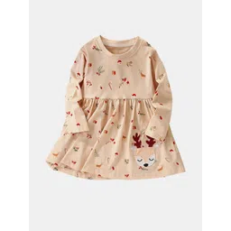 YK Girls Multi Round Neck Print Long Sleeves Cotton Causal Dress-picture-30