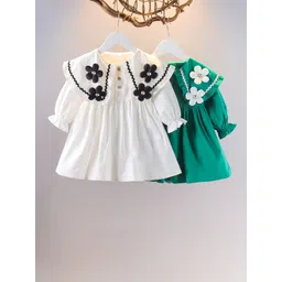 YK Girls Pack of 2 Floral Embroidered Puff Sleeve Fit - Flare Dress-picture-51