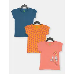 YK Girls Pack Of 3 Conversational Printed Pure Cotton T-shirt-picture-33