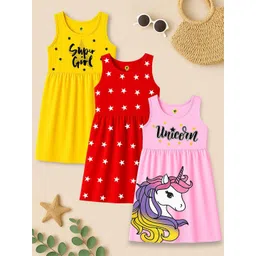YK Girls Pack of 3 Graphic Printed Round Neck Fit and Flare Dress-picture-17
