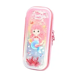 YK Girls Pink Plastic Stationery Organizer Cute Glitter Pencil Pouch-picture-43