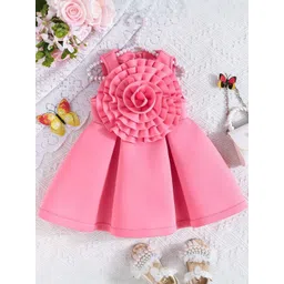 YK Girls Pink Pleated Scuba Dress with Statement Flower-picture-16