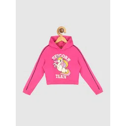 YK Girls Pink Printed Hooded Fleece Sweatshirt-picture-32