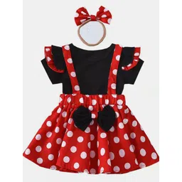 YK Girls Polka Dot Printed Bow Detail Pinafore Maxi Dress with Headband-picture-50