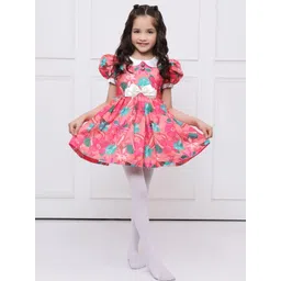 YK Girls Printed Puff Sleeve Fit & Flare Dress-picture-45