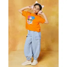 YK Girls Printed Pure Cotton Round Neck T-shirt With Trousers-picture-35