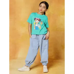 YK Girls Printed Pure Cotton T-shirt With Trousers-picture-20