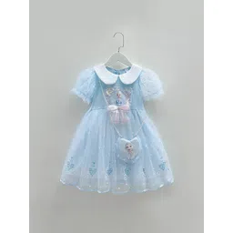 YK Girls Printed Round Neck Embellished Detail Peter Pan Collar Fit and Flare Dress-picture-42