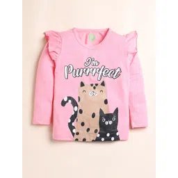 YK Girls Printed Round Neck Long Sleeves Pure Cotton T-shirts with Trousers image 2