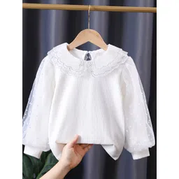 YK Girls Ribbed Peter Pan Collar Cotton Top-picture-11