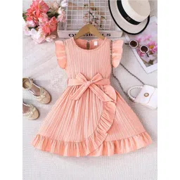 YK Girls Self Design Bow Detail Flutter Sleeve Cotton Fit and Flare Dress-picture-35