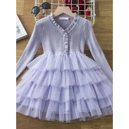 YK Girls Self Design Ruffles Fit & Flare Dress-picture-48