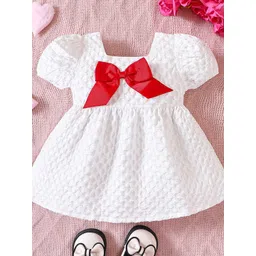 YK Girls Self Design Square Neck Bow Fit and Flare Dress-picture-21