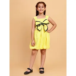 YK Girls Self Design Square Neck Smocked Bow A-Line Dress-picture-24
