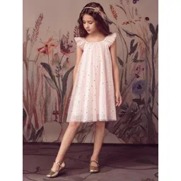 YK Girls Self Design Stars Embellished Cotton A-Line Dress-picture-37