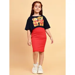 YK Girls Shoulder Straps Cotton Sheath Dress with Printed Crop Top-picture-13