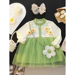 YK Girls Solid Flower Splicing Mesh Princess Midi A-Line Dress-picture-43