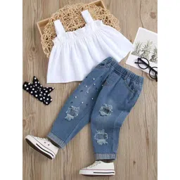 YK Girls Square Neck Sleeveless Pure Cotton Top With Trousers-picture-15