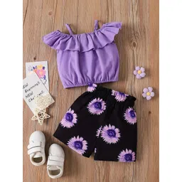 YK Infant Girls Floral Printed Off Shoulder Top & Shorts Clothing Set-picture-28