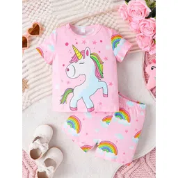YK Infant Girls Unicorn Printed T-Shirt & Shorts-picture-22