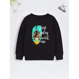 yk Kids Black Cotton Sweatshirt with Cute Cat Print, Just Play with Me Text-picture-38