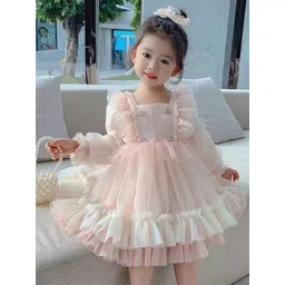 YK Kids-Girls Self Design Square Neck Fit and Flare Dress-picture-19