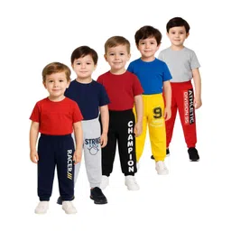 YK Kids Pack Of 5 Printed Mid-Rise Joggers-picture-20