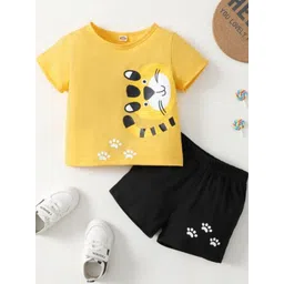 YK Kids Yellow & Black Lion Printed Round Neck Cotton T-shirt With Shorts-picture-39