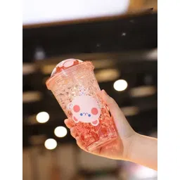 YK Pink Frosty Ice Cup Tumbler Sipper Bottle With Cute Cartoon Printed Water Bottle 450 ML-picture-36