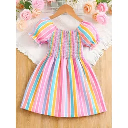 YK Striped Puff Sleeve Fit & Flare Dress-picture-16