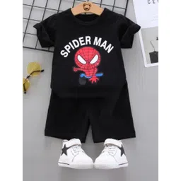 YK Unisex Kids Black Cotton Round Neck Short Sleeves Printed Clothing Set-picture-25