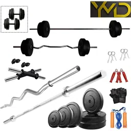 ymd 50 kg Rubber Plates (2.5kgx4) + (5kgx4) + (10Kgx2) 3ft curl & 5ft Straight 28mm Rod + 2 Dumbbell Rod Home Gym Combo image 1