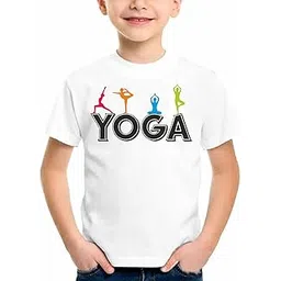 Yoga Day Printed Round Neck and Half Sleeve White | Dry Fit | for Kids-picture-31