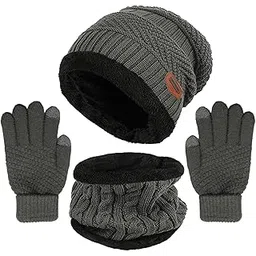 yoklili Winter Knit Beanie Hat Neck Warmer Gloves Set, Fleece Lined Skull Cap Infinity Scarves Touch Screen Mittens for Men Women-picture-21