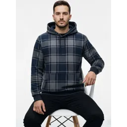 YONGE Men Checked Hooded Sweatshirt-picture-27
