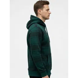 YONGE Men Checked Hooded Sweatshirt image 5