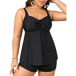 yonique Black Plus Size Tankini Swimsuits for Women with Shorts Flyaway Bathing Suits 2 Piece Swimwear 16plus-picture-36