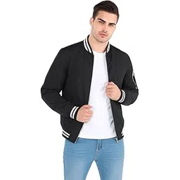 yoonikk Men's Classic Windcheater Jacket, Black with White Stripes, Polyester, Zipper Closure-picture-41