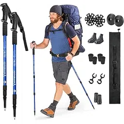 Yostyle Trekking Poles, 17 Pieces Adjustable Retractable Trekking Pole 130 cm with Off-Road Accessories, Durable Aluminum, Lightweight and Strong for Mountaineering, Hiking, Skiing, Climbing (Blue)-picture-11