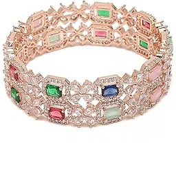youbella Jewellery Stylish Rose Gold Plated Multi-Color Stone Studded Bangles for Girls and Women (YBBN_91889) (Gold) image 1
