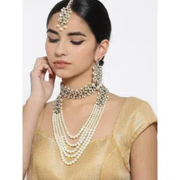 YouBella Antique Gold-Toned & Off-White Stone-Studded Layered Jewellery Set-picture-26