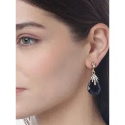 YouBella Black Gold-Plated Stone-Studded Tear-Shaped Drop Earrings-picture-12