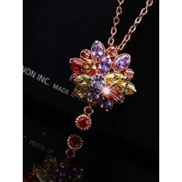 YouBella Gold Plated Stylish Latest Design Zircon Multi Color Double Flower Necklace-picture-12