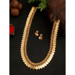 YouBella Green & Magenta Gold-Plated Stone Studded Goddess Laxmi Jewellery Set-picture-37