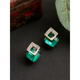 YouBella Green Gold-Plated Stone-Studded Diamond Shaped Studs-picture-21