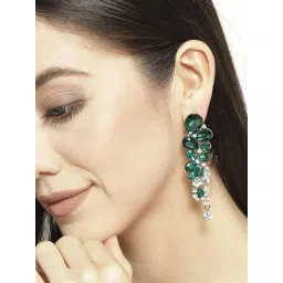 YouBella Green Silver-Plated Tear Shaped Dangler Earrings-picture-25