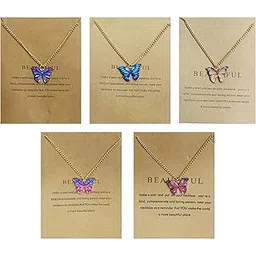 youbella Jewellery Gifts Stylish Latest Gold Plated 5 Pcs Butterfly Pendant Necklace Chain Set for Girls and Women (Multicolor) (YBNK_50616)-picture-21