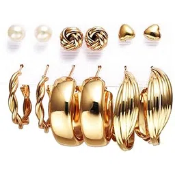 youbella Jewellery Gifts Stylish Latest Western Ear rings Gold Plated Combo of Studs and Hoops Earrings Set for Girls and Women (Style 7)-picture-18