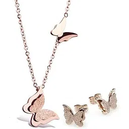 youbella Jewellery Stylish 18k Rose Gold Plated Butterfly Necklace Jewellery Set for Women and Girls-picture-14