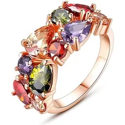 youbella Jewellery Stylish Rose Gold Plated Solitaire AAA Multicolor Crystal Ring for Women and Girls-picture-11